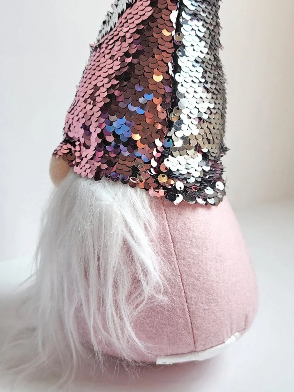 Plush Reversible Sequin Hat Gnome Pink Silver Flip Sequins Christmas Decor 15